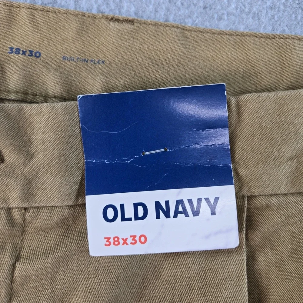Old Navy Pants Mens 38x30 Beige Chino Relaxed Cotton‎ Spandex Pleated Pockets